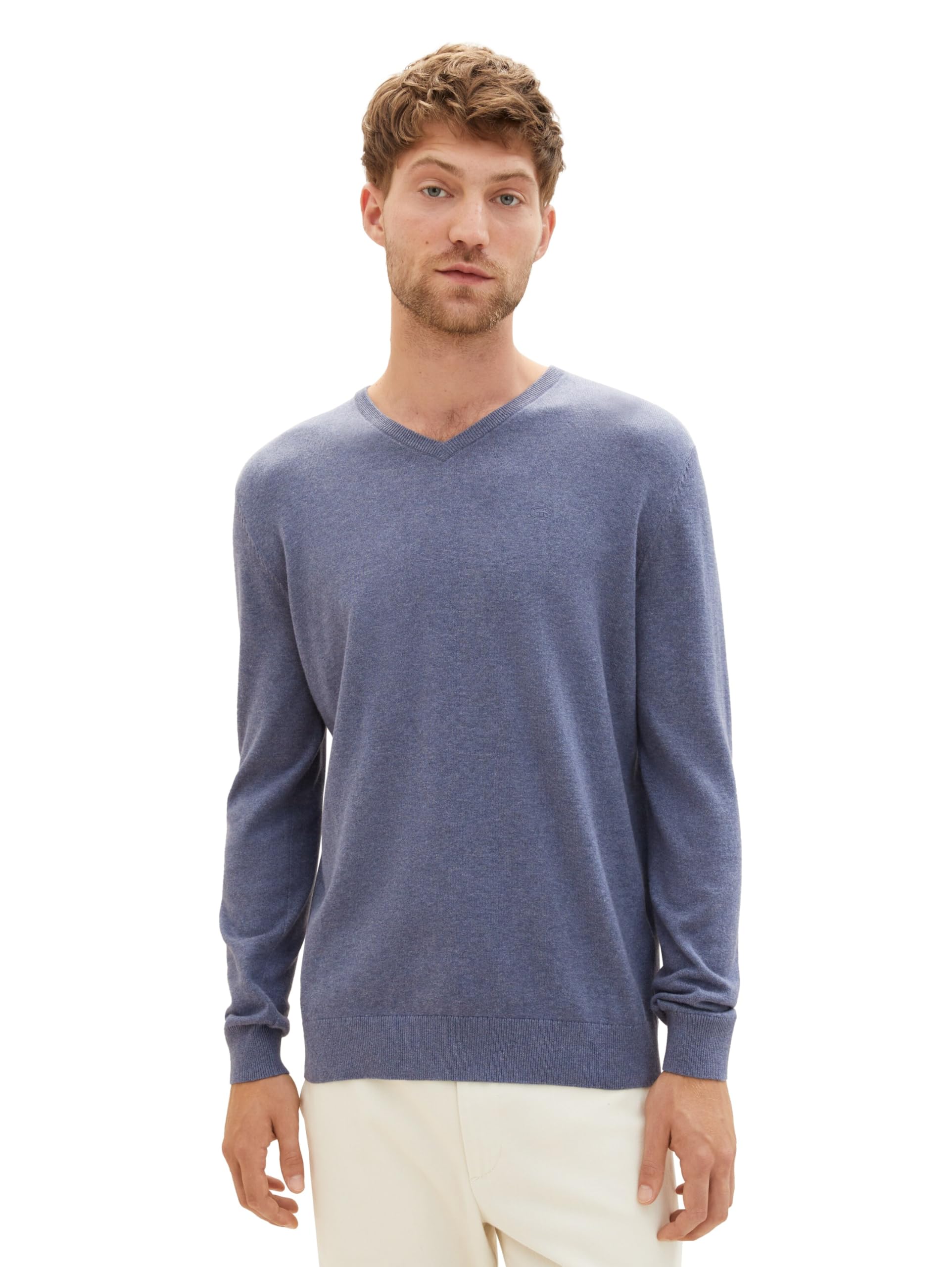 TOM TAILOR Men Basic jumper 202212 Strickpullover V-Ausschnitt, 18964 - Vintage Indigo Blue Melange, 3XL