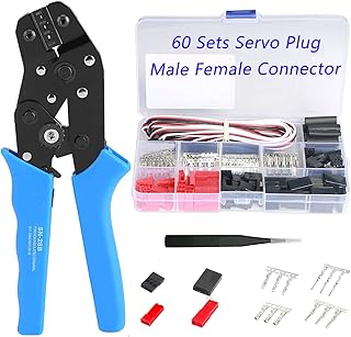 60 Sets JST Servo Connector Kits Plug Male Female Crimp Pin Cable with SN-28B Dupont Crimping Tool 0.1-1.0mm Â²(AWG28-18) Compatible JST SYP servo Wire Cable for RC Car Hitec Spektrum Model Airplanes