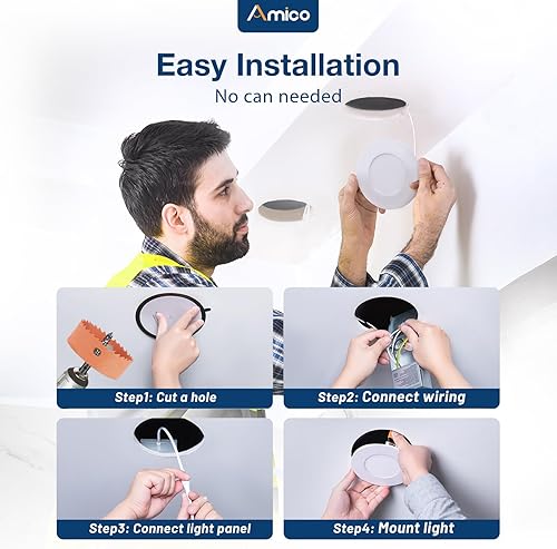Miniatura 5 de Amico ETL&FCC - Paquete de 20 luces LED empotrables ultrafinas de 4 pulgadas con caja de conexiones, 2700K3000K4000K5000K6000K seleccionables, 11W