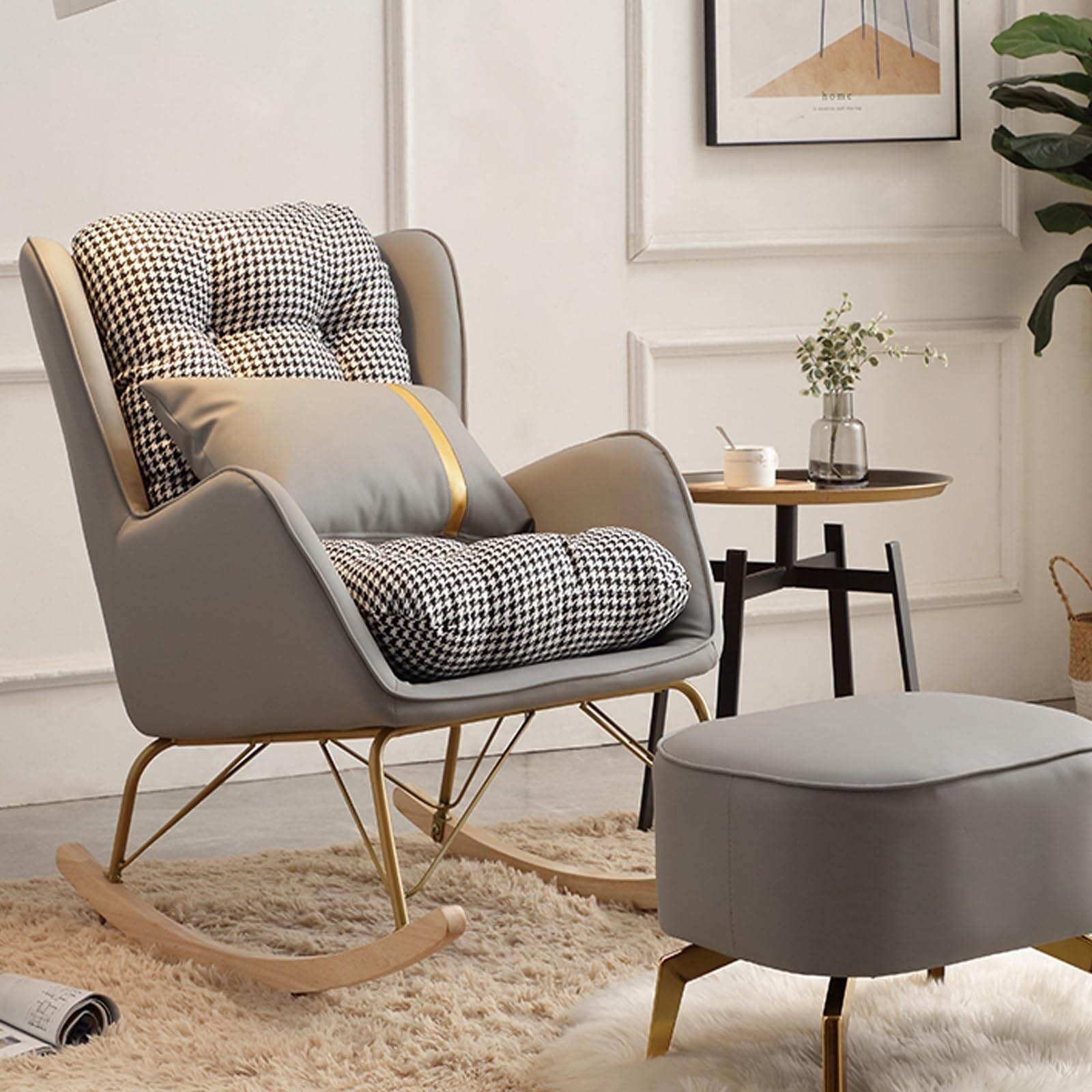 Fauteuil à bascule contre la fatigue avec ottoman et coussin rembourré salon