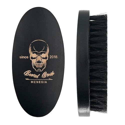 Menesia Cepillo de barba de cerdas de jabalí negro para hombres, cepillo pequeño de madera suave para barba, cepillo de bigote de madera para hombre