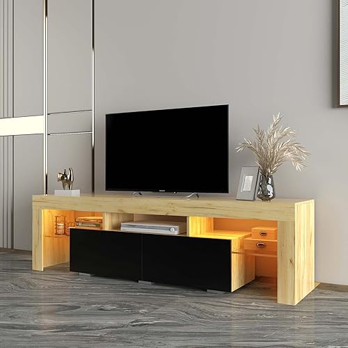Miniatura 2 de Soporte de TV moderno de 63 pulgadas con 16 luces LED de color y 2 cajones de almacenamiento consola de muebles de TV y multimedia centro de