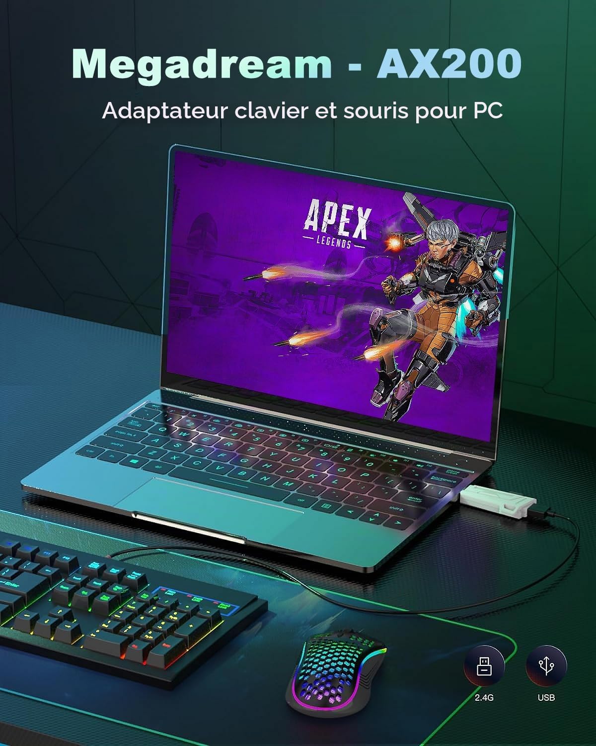 Megadream AX200 Adaptateur Clavier et Souris de Jeu PC, Personnalisation de l'application avec Smart Joystick, 1000Hz, Mappage Flexible, sans Démarrage, Convertisseur