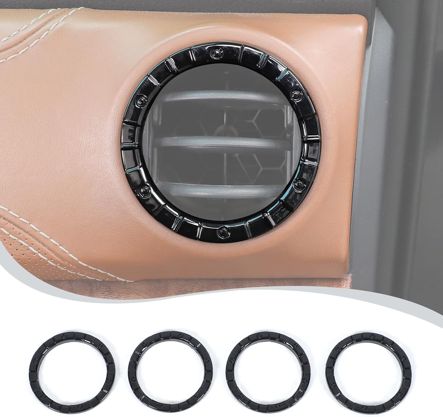 LLKUANG Fit for Toyota Tundra 2014-2021 ABS Instrument Console Side Air Conditioning Air Outlet Ring Trim Car Interior Accessories (Bright black-Style B)