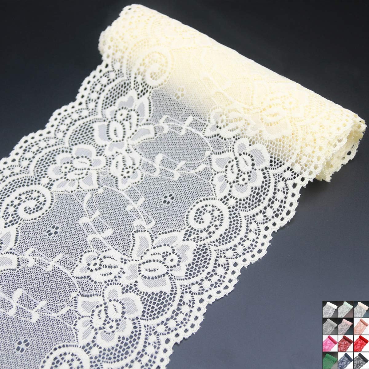 7" Wide Lace Fabric Sewing Lace Ribbon Trim Elastic Stretchy Lace for Crafting 5 Yards