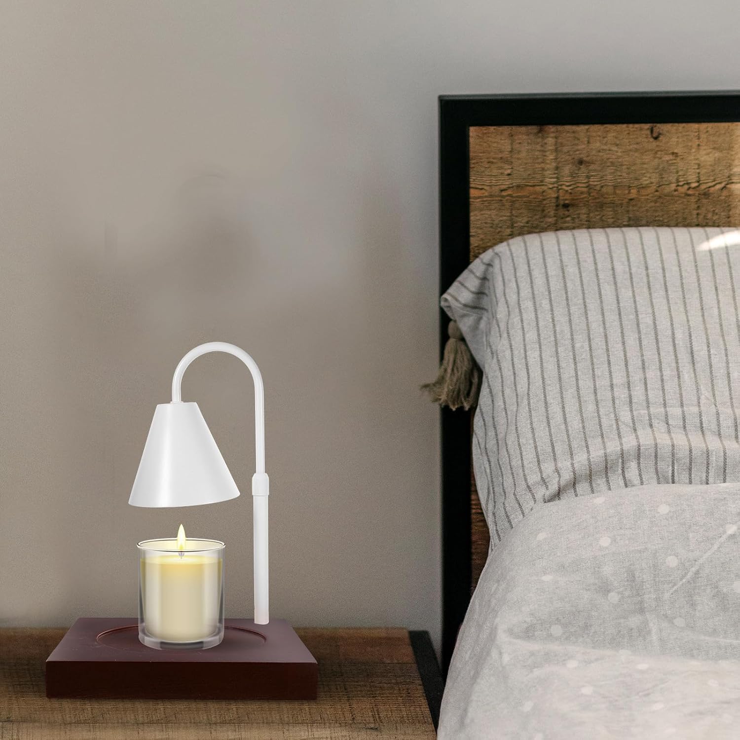 Wooden Square Table Lamp Base Walnut Finish Desk Replacement
