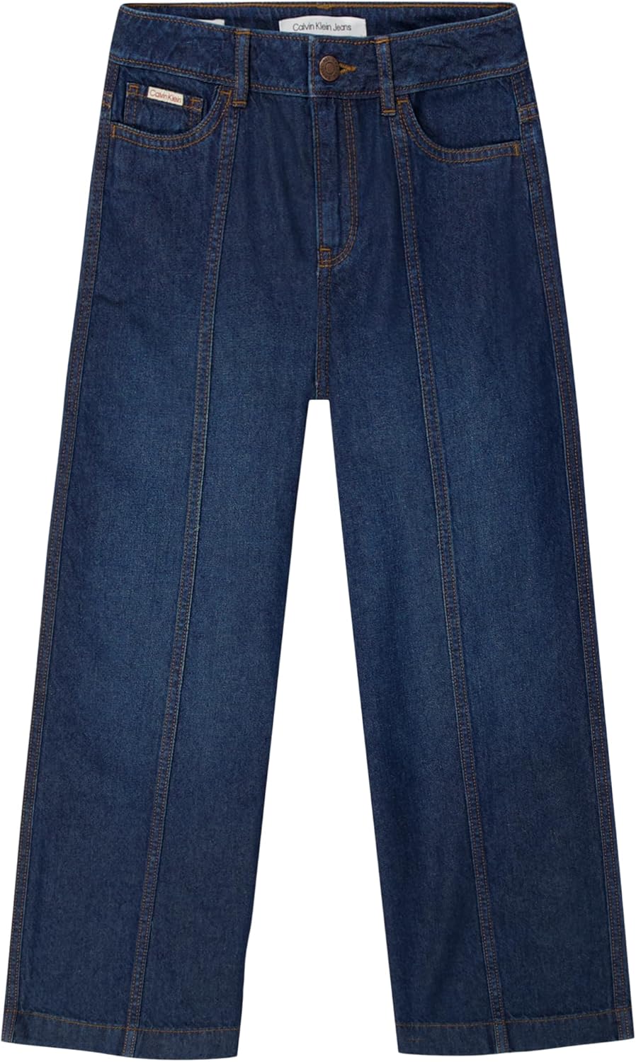 Calvin Klein Girls 5-Pocket Seamed Wide Leg Denim Jean, Zipper Fly & Button Closure
