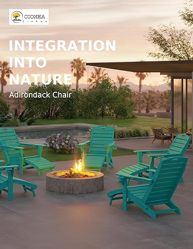 Miniatura 4 de Ciokea Juego de Sillas Adirondack Plegables de 2 con Otomana Retráctil, Silla de Fuego para Patio con Reposapiés Extensible, Silla Resistente a la