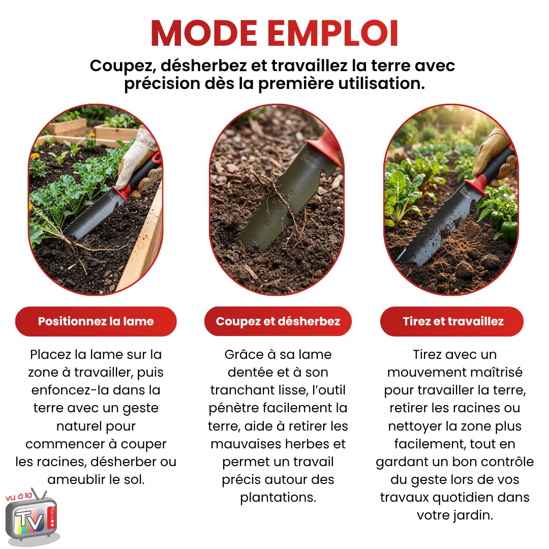 Venteo - Couteau de Sol Manuel Rootslayer | Lame Acier Carbone Dentée et Tranchant Lisse Affûtable | Desherbeur Manuel Précis pour Racines et Terre Compacte | Outils Jardinage Potager Massifs