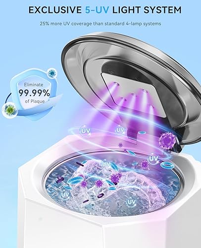 Miniatura 3 de SUNPOW Limpiador ultrasónico dental de retenedores - Limpiador de retenedores de 48 kHz con 5 luces UV para protectores nocturnos, protectores