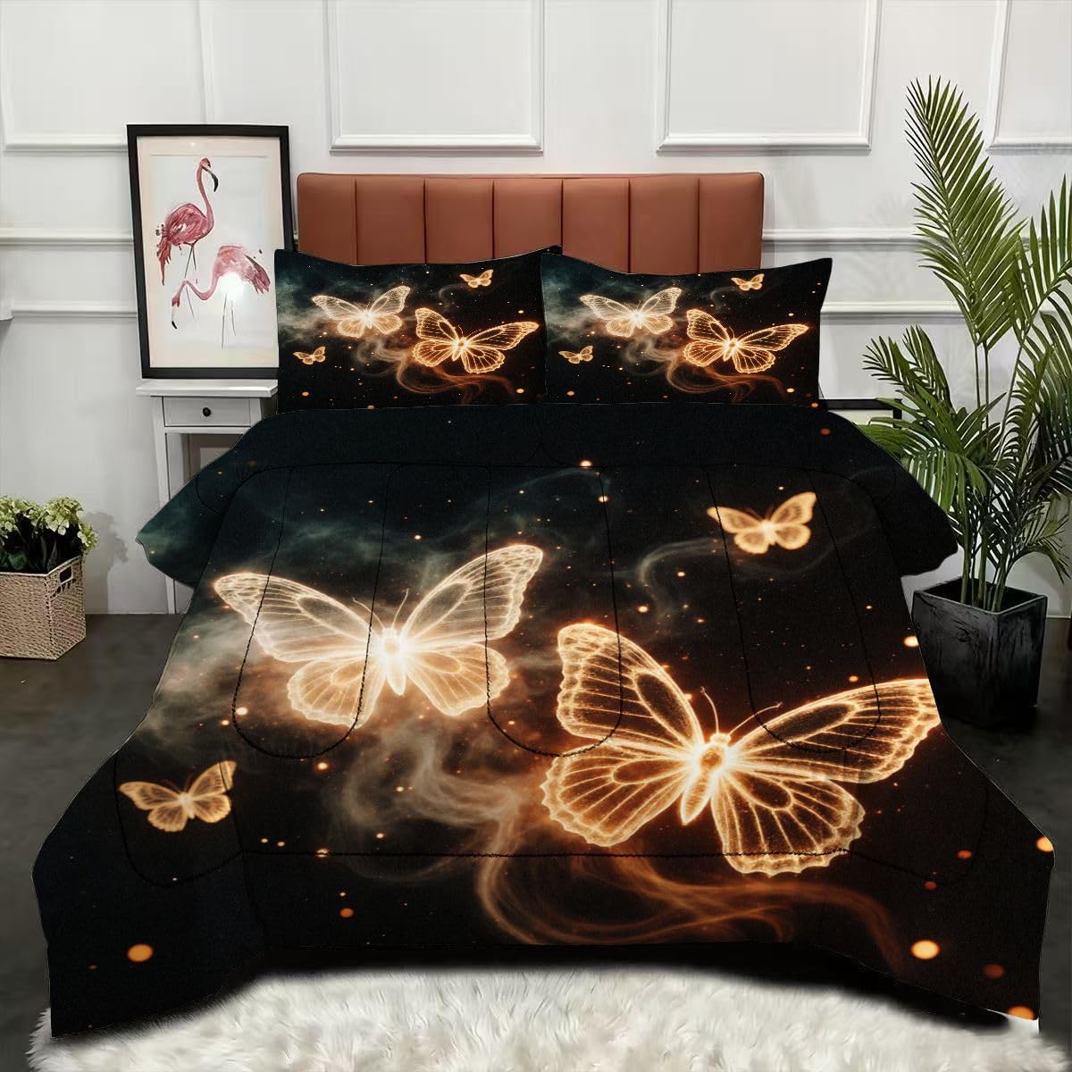 Couette 3D grand lit 240x260 imprimé papillon luxe confort lavable