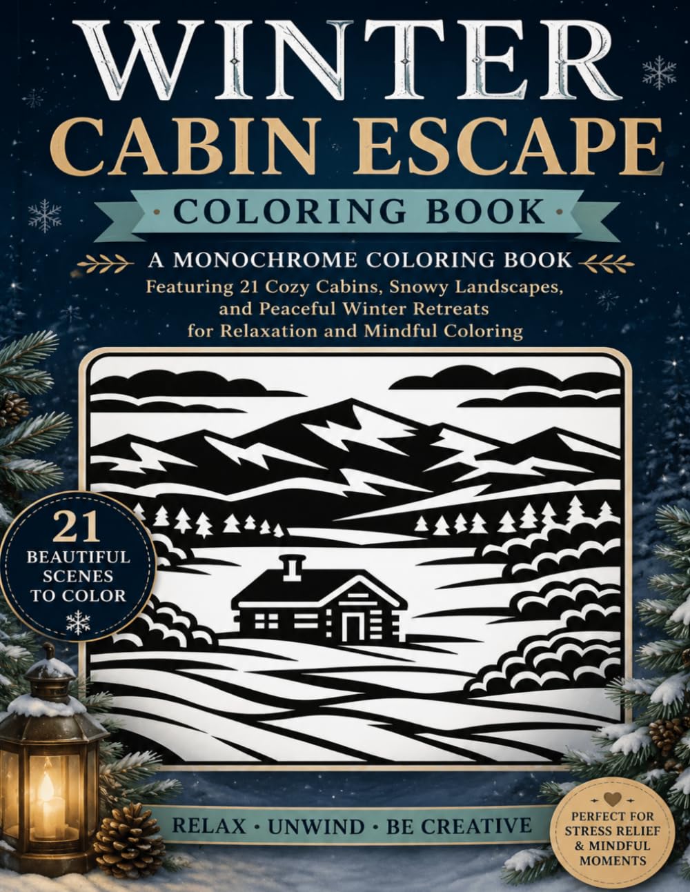 Winter Cabin Escape Coloring Book: A Monochrome Coloring Book Featuring 21 Cozy Cabins, Snowy Landscapes, and Peaceful Winter Retreats for Relaxation and Mindful Coloring (Monochrome Escapes)