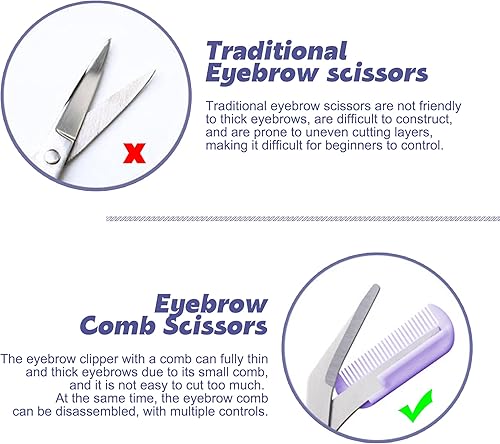 Miniatura 4 de Tijeras de cejas | Tijeras de cejas con peine | Herramienta de tijeras para recortar cejas | Cortador de cejas creciente y tijeras para