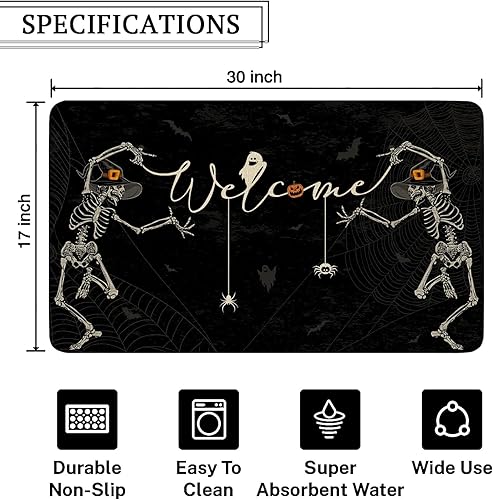 Miniatura 3 de Tapete de Halloween para puerta, espeluznante esqueleto de Halloween para exteriores, divertido tapete de calavera de Halloween, tapete de Halloween