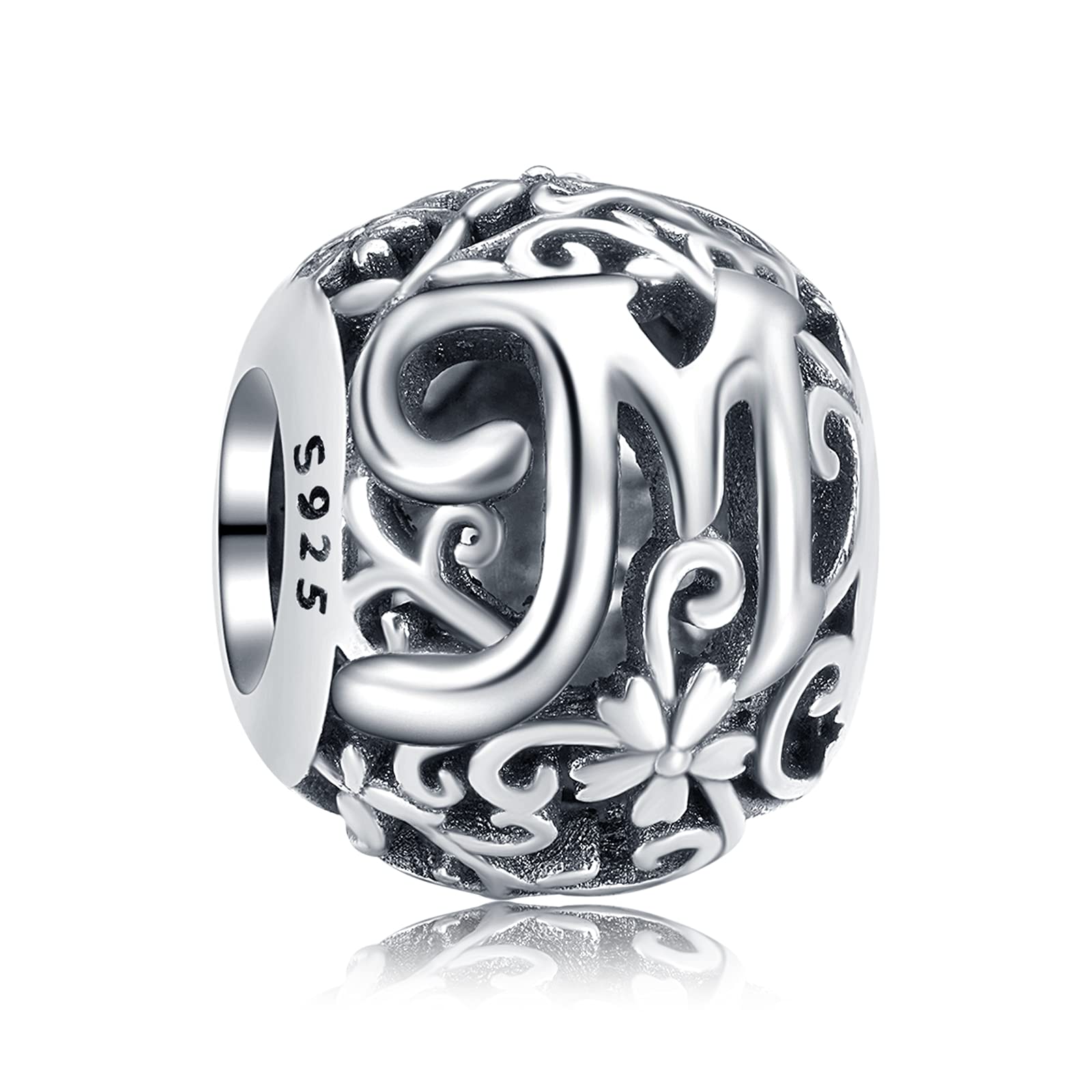Annmors Charm in argento Sterling 925 con ciondolo a forma di lettera dell'alfabeto, utilizzabile come iniziale o per formare parole, compatibile con bracciali