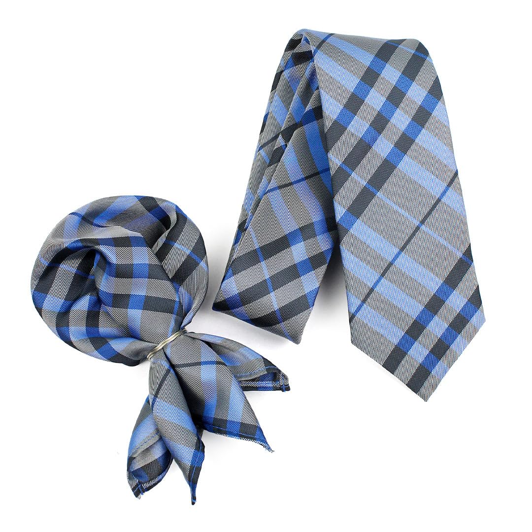peluche Mini Knot Grey Neck Tie & Pocket Square Set for Men-picture-38