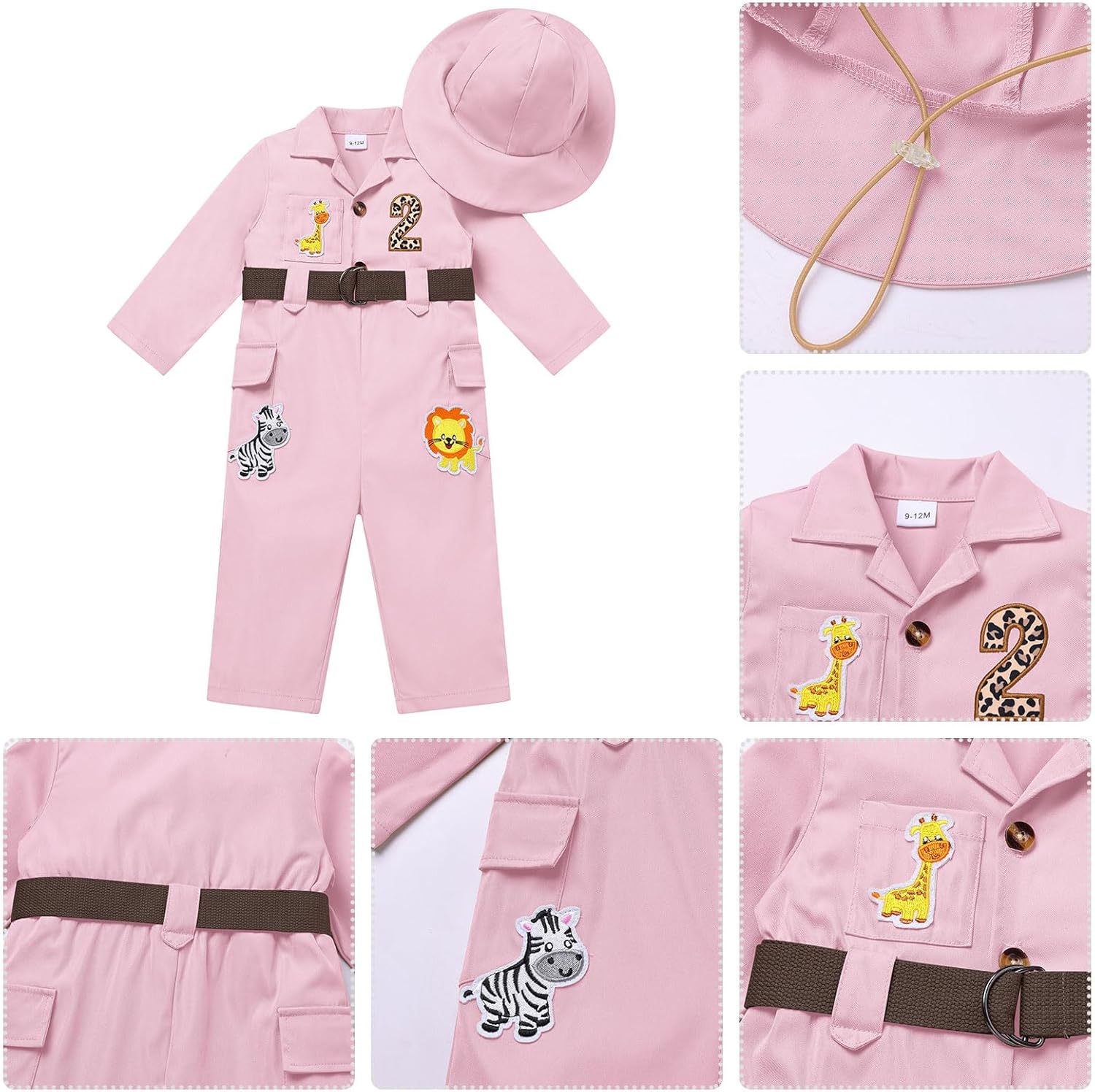 FYMNSI Baby Boys Girls Wild Animal Jungle Safari Explorer Jumpsuit with Belt Hat Zookeeper Birthday Outfit Cake Smash Clothes - Image 7