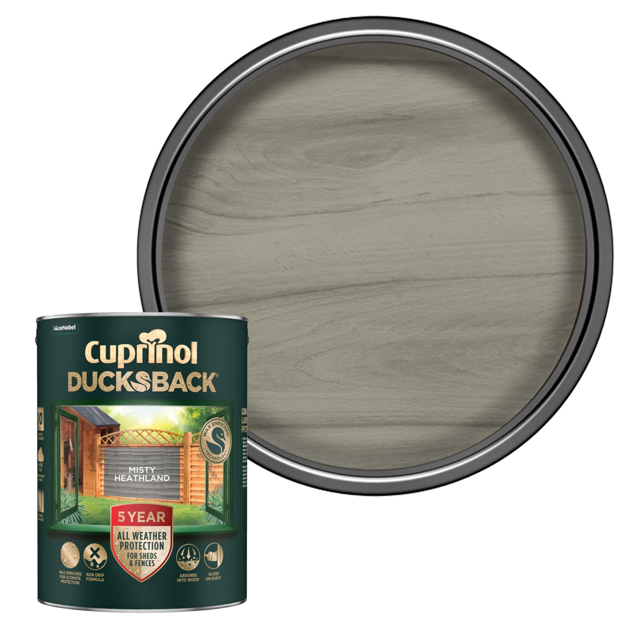 SAVING HUB Ducksback Fence Paint 5L - Garden Fence&Shed Paints - Non Drip Formula, for Rough Sawn Wood - Water Repellent Frost Protection, Sheds Fences Paint - Wooden Fences Paints (Misty Heathalnd)