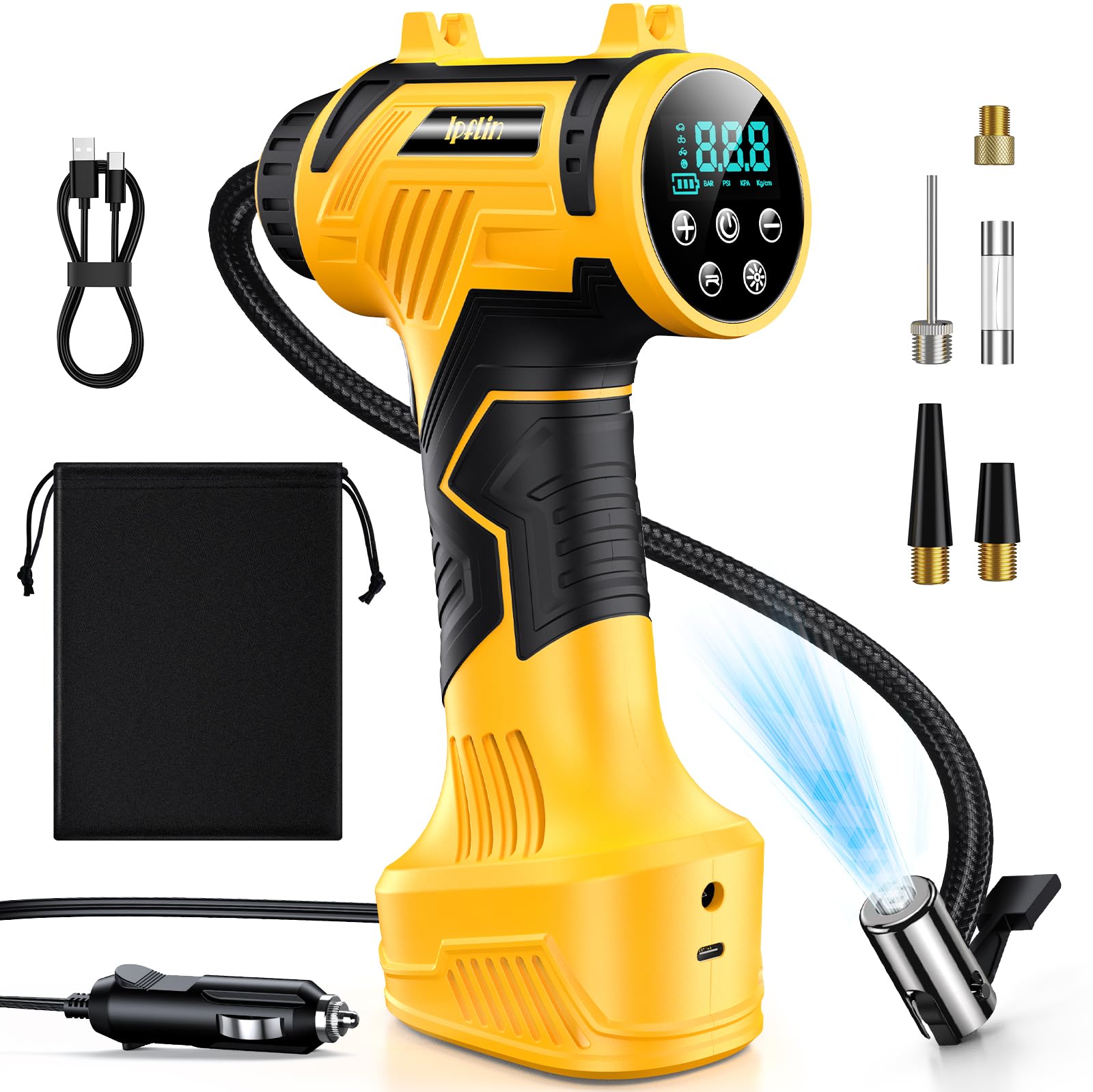 Ipflin Tyre Inflator Air Compressor -12V DC Cordless Car Tyre Pump 160 PSI Ma...