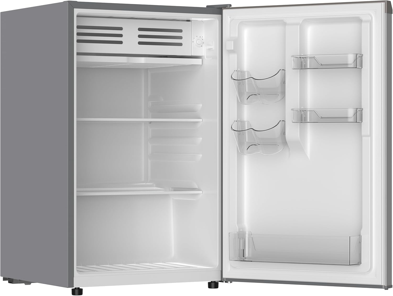Frigidaire Mini Refrigerator, Compact Freezer Compartment, Adjustable Thermostat Control, Reversible Door, Contemporary Series, 4.5 cu ft, Platinum