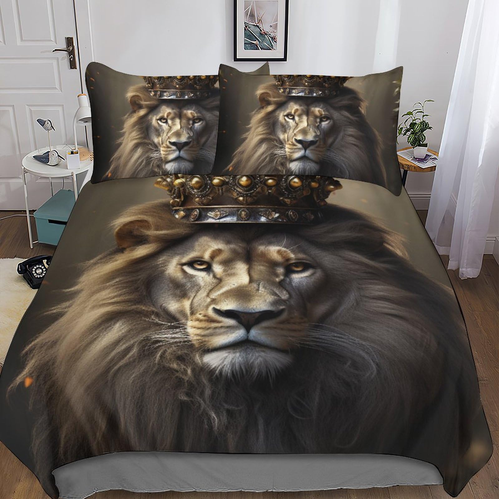 Ensemble de literie Crowned Lion 3D housse de couette King aux finitions soignées