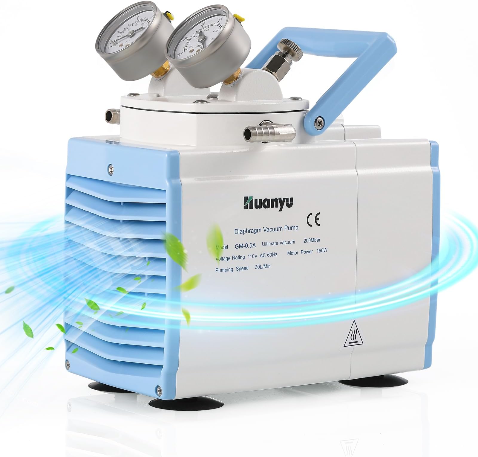 Huanyu Oilless Diaphragm Vacuum Pump 30L/min Chemical Resistant No Oil Laboratory Vacuum Filtration Extraction Distillation 110V (Single Pump, GM-0.5A)