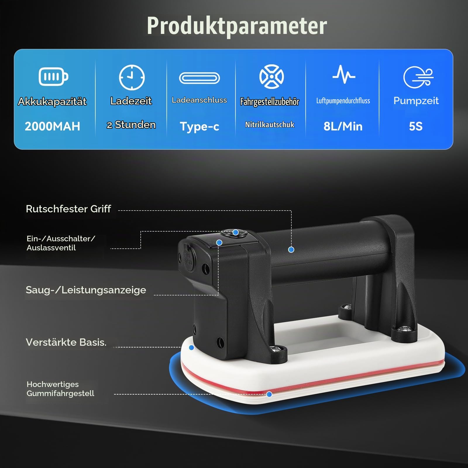 Akku Vakuum Saugheber, Fliesenheber Elektrischer Vakuum Saugheber, Elektrische Glassauger mit Automatischer Nachsaugung & LCD-Display, Elektrischer Vakuum-Saugnapf für Fliesen, Glas, Marmor