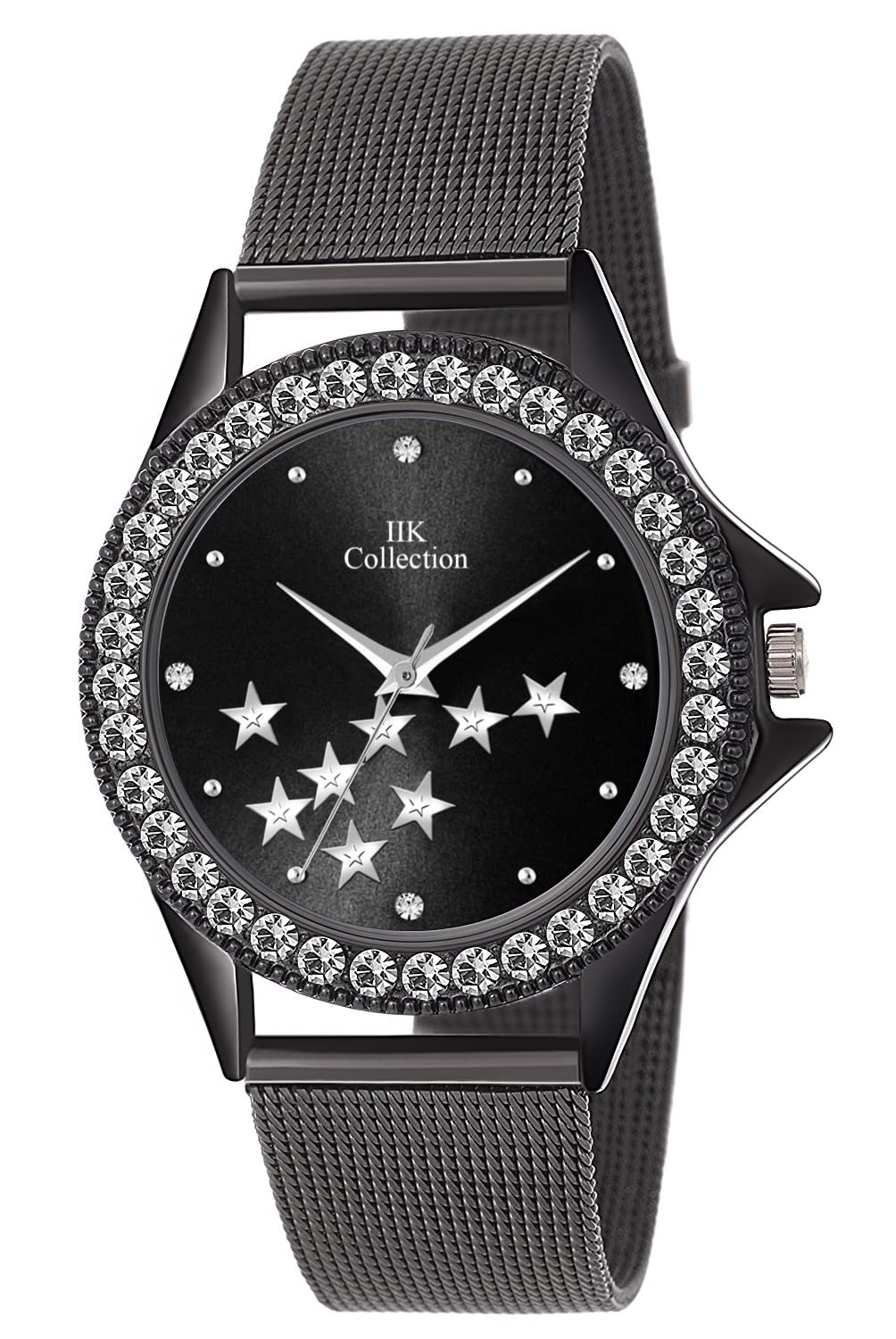 IIK COLLECTION Watches For Women Round Studded Dial |Analogue Quartz Movemnet Ladies Watch|Long Battery Life|Stainless Steel Adjustable Bracelet Chain Strap| Black (B0BTT3F2PX) Amazon Price History, Amazon Price Tracker