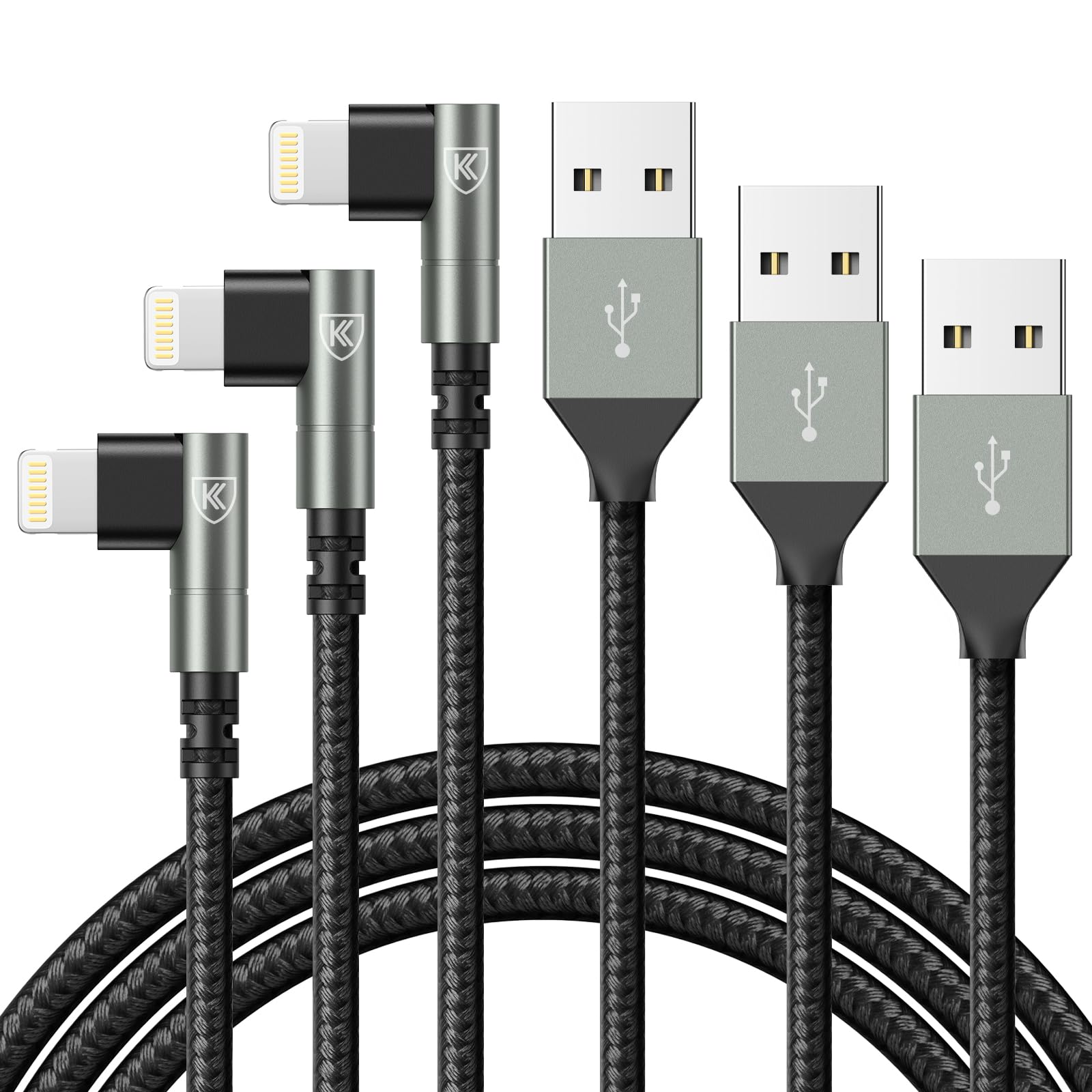 90 Degree iPhone Charger 6FT, [Apple MFi Certified] 3Pack Fast Charging Cables Cord,6Feet Right Angle Nylon Braided USB Lightning Cable for iPhone 14/13/12/11/Pro/Max/Mini/X/Plus/8/7/6/5S/Plus/iPadClimatePartner certified