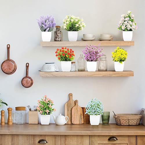 Miniatura 4 de LELEE Plantas artificiales en maceta, 8 piezas pequeñas de eucalipto en maceta de hierba decorativa con maceta negra para decoración del hogar,