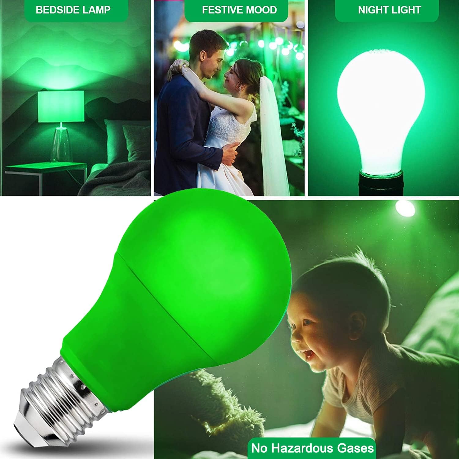 Green 9W LED Decorative Light Bulbs, 4-Pack