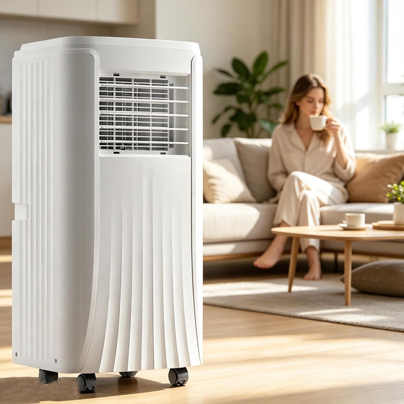AityBuy Compact Floor Standing Portable Air Conditioner, 3-in-1 Cooler Dehumidifier Fan,9000 BTU/12000 BTU Easy Move Rolling Wheels Portable AC for Apartment Kitchen Dorm 9000BTU