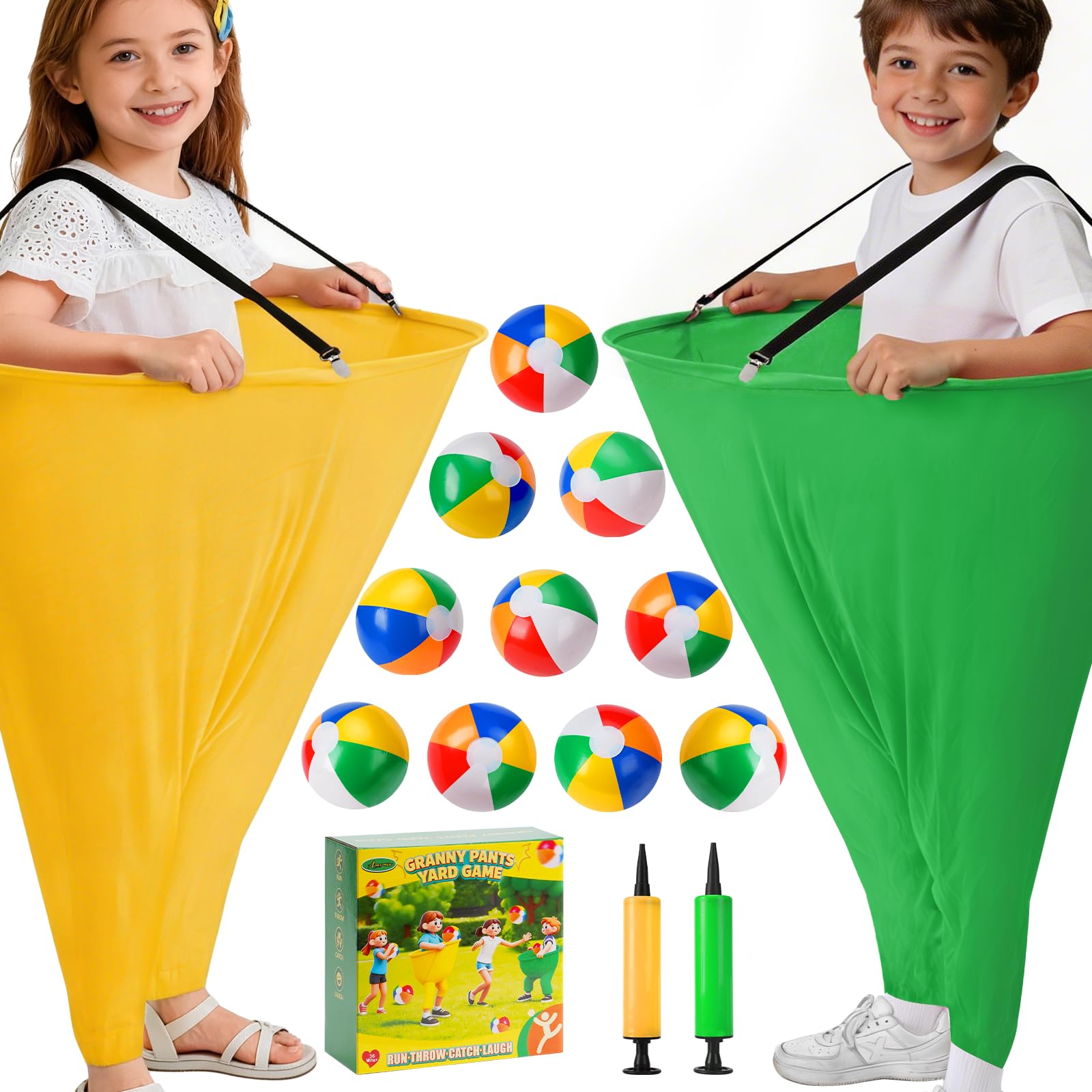 17-teiliges Granny Pants Hof-Spiel für Ostern, 2 übergroße Oma-Hosen-Spiele für draußen 10 Bälle, 2 Pumps, Wurfspiele für Erwachsene im Freien, ideal für Partys, Gartenpartys, Familientreffen