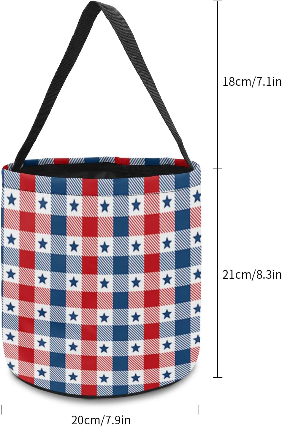 2 Pieces Halloween Trick or Treat Candy Bags,Memorial Day Patriotic Star with Lattice Reusable Goody Bucket Collapsible Candy Tote Bag for Holiday Gift Basket Party,Independence Liberty Celebration
