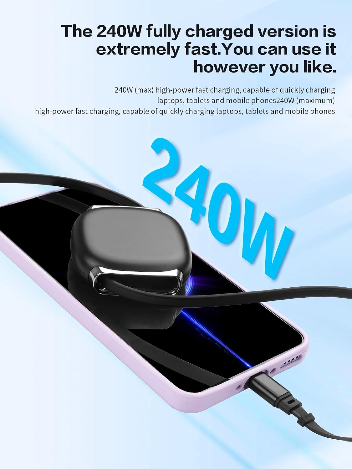 YACSEJAO 240W Retractable USB C Cable, Stretch Reel Design, 1M/3.3FT image 5