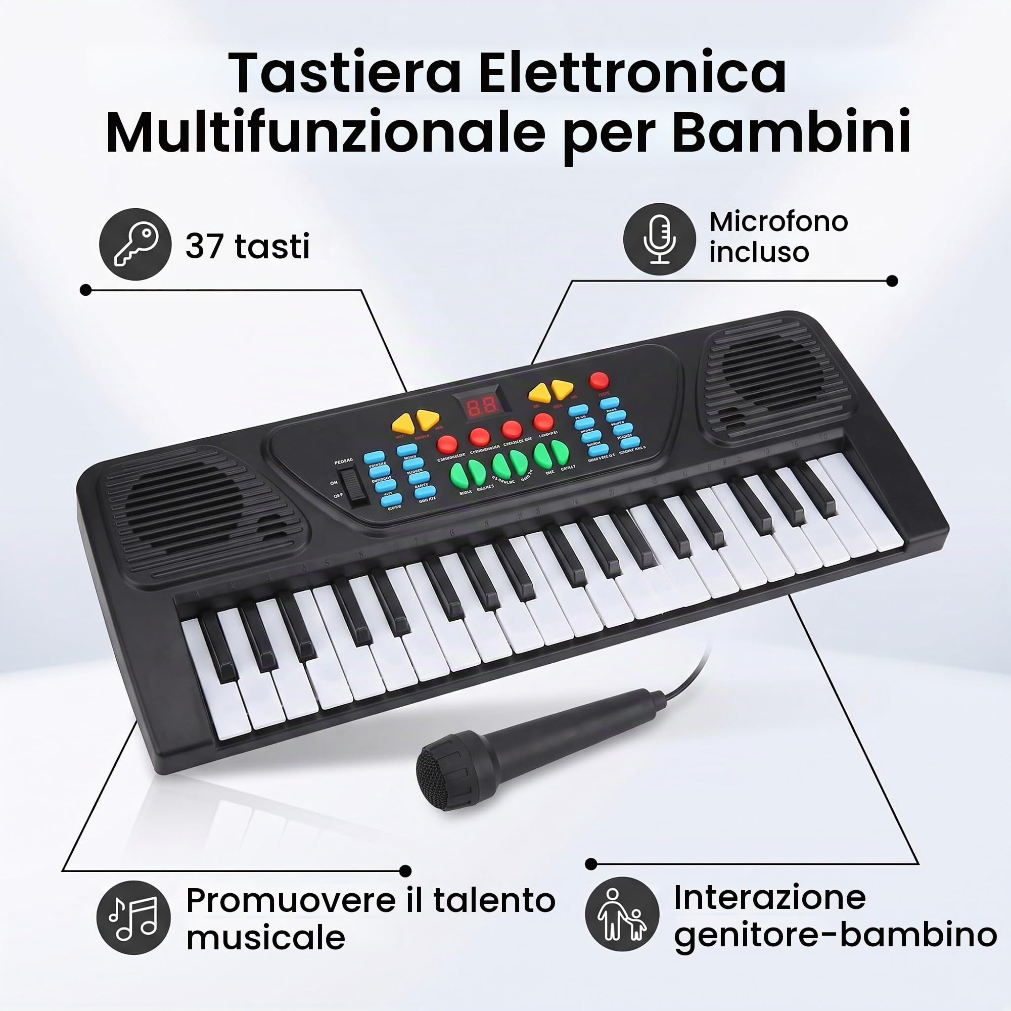 Ejoyous Tastiera Elettronica Digitale 37 Tasti Tastiera per Pianoforte per Bambini con Microfono Strumenti Musicali