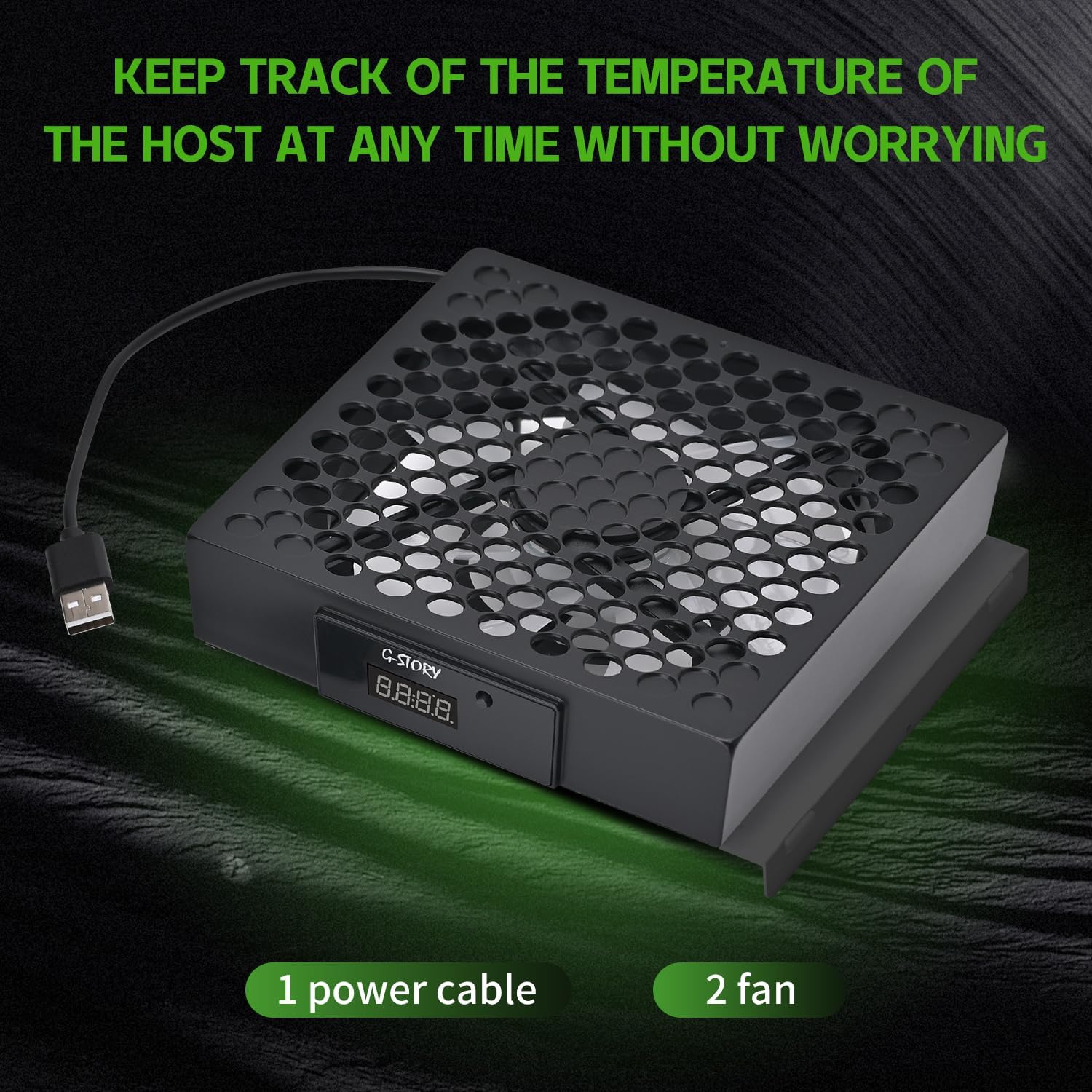 G-STORY Wentylator do Xbox Series S, prędkość wentylatora jest automatycznie regulowana przez temperaturę, dwie temperatury, cichy, 3 prędkości 1500/1750/2000 obr./min (140 mm) z RGB LED, XB821-BLACK