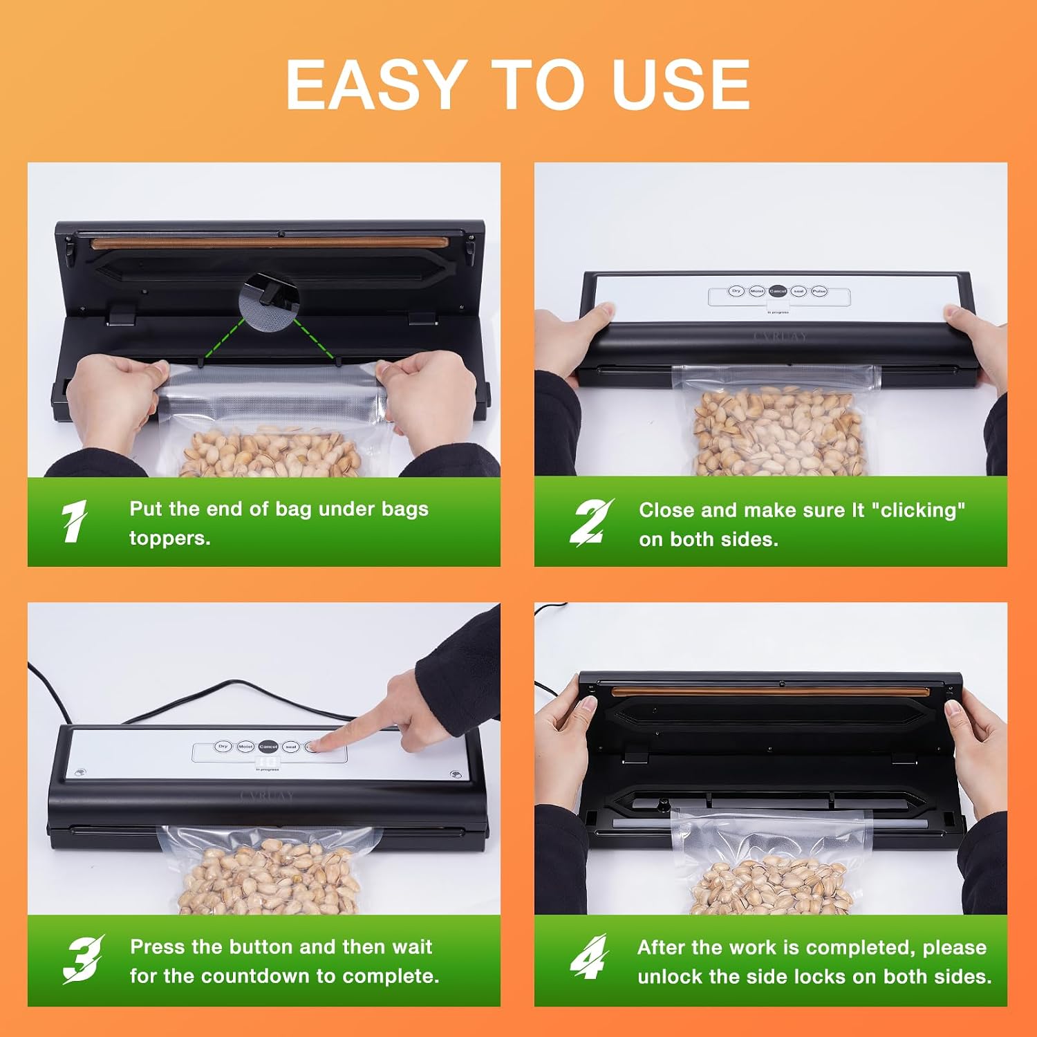 Food Vacuum Sealer Machine Food Sealer for Kitchen Storage & Meal Prep | 80kPa Suction Power, 4-in-1 Functions Food Vacuum Sealers Machine with Pre-cut Bags, Air Hose for Home Kitchen