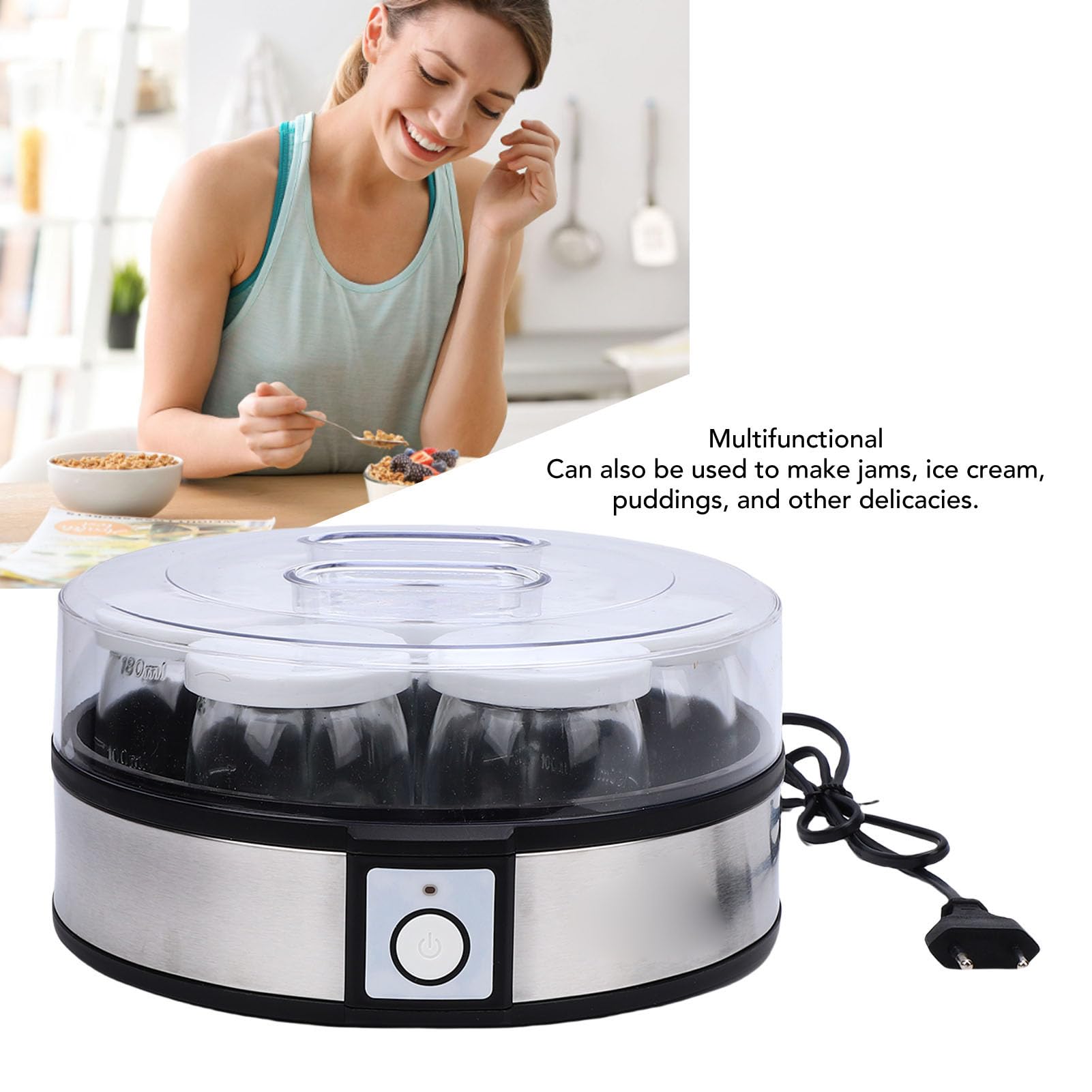 Luqeeg Yogurtera Eléctrica 20 W Acero Inoxidable Portátil Yogurtera Casera Multifuncional Electrodomésticos de Cocina para Mermeladas Postres Mermeladas de Frutas Postres Cremosos