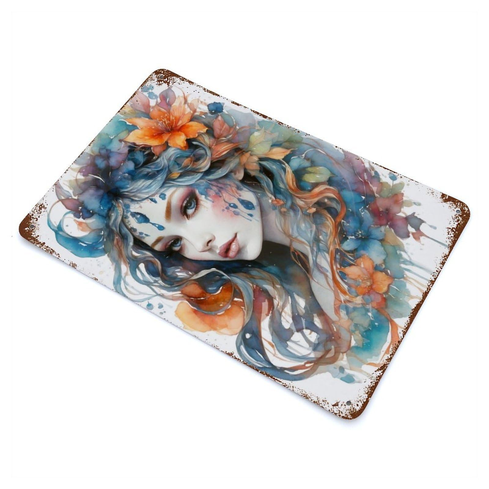 Psychodelic Flowerchild 11.8"x7.9" Rusty Metal Tin Sign, Shabby Chic Decor for Bistro, Counter And Cafe Decor