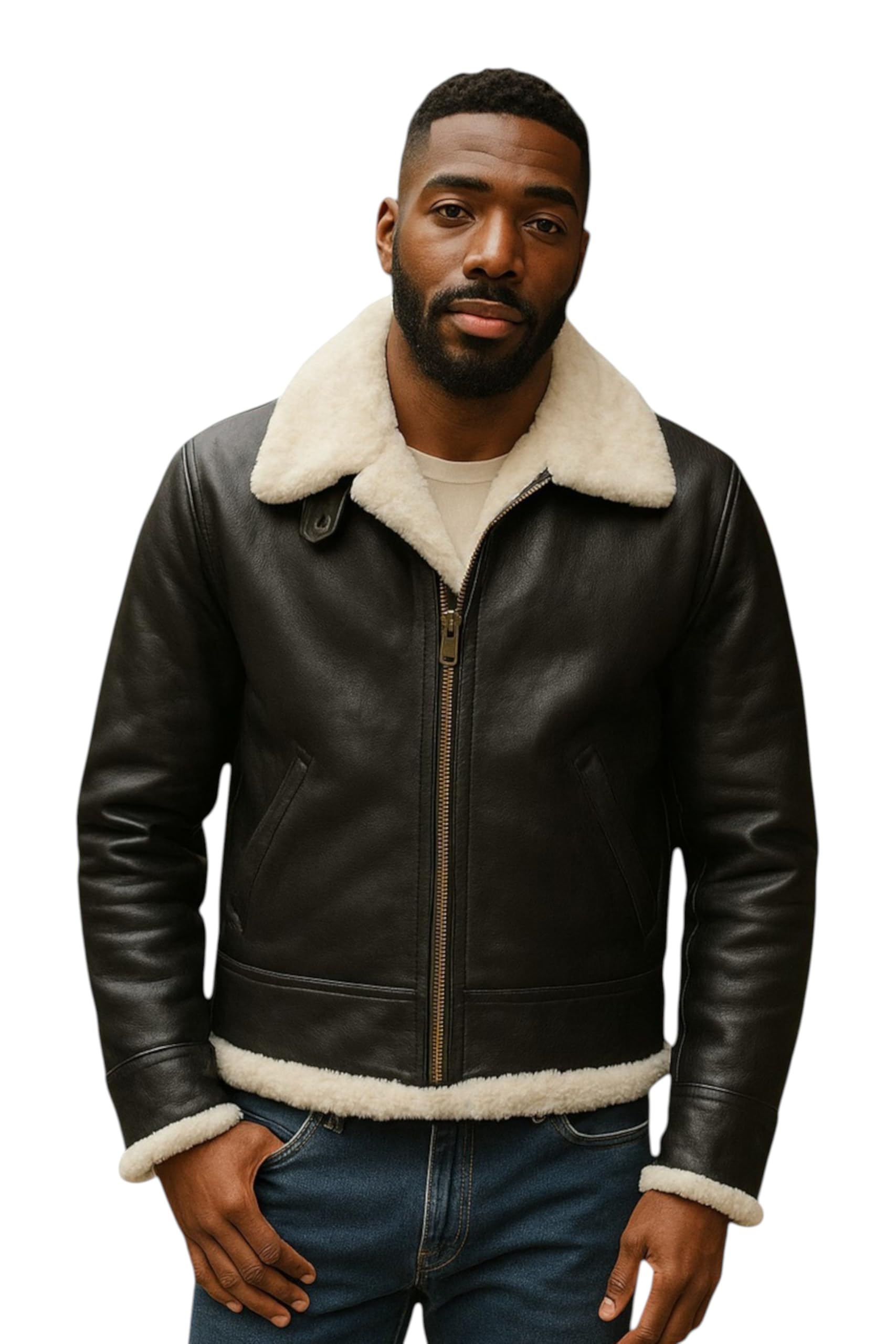 Men’s B3 Aviator Shearling Bomber Jacket – Real Sheepskin Leather Flying Pilot Coat, WWII Vintage Aviation Style