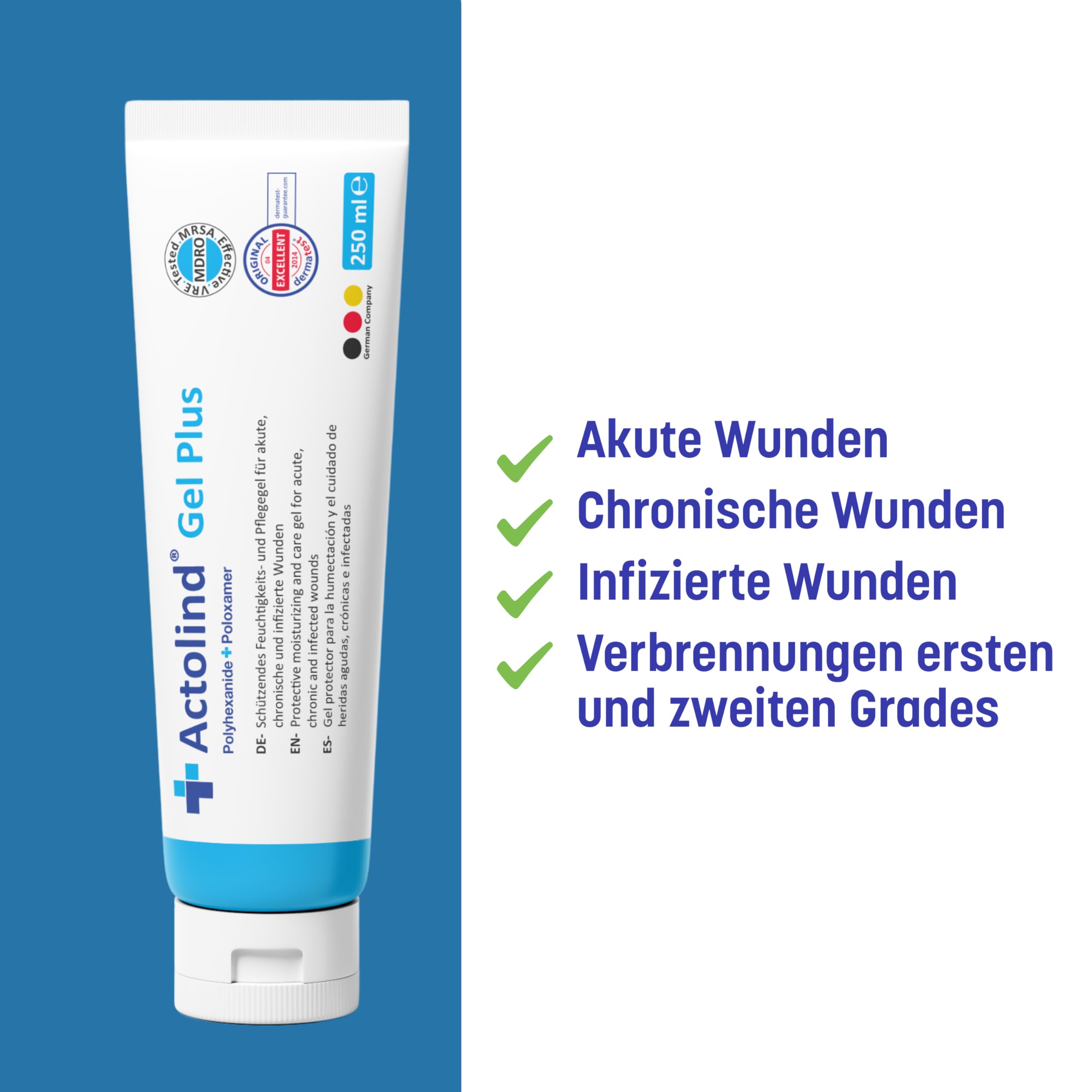 Actolind Gel Plus 250 ml – antiseptisches Wundgel für die häusliche Wundpflege | Medizinprodukt CE III | PZN 19073504