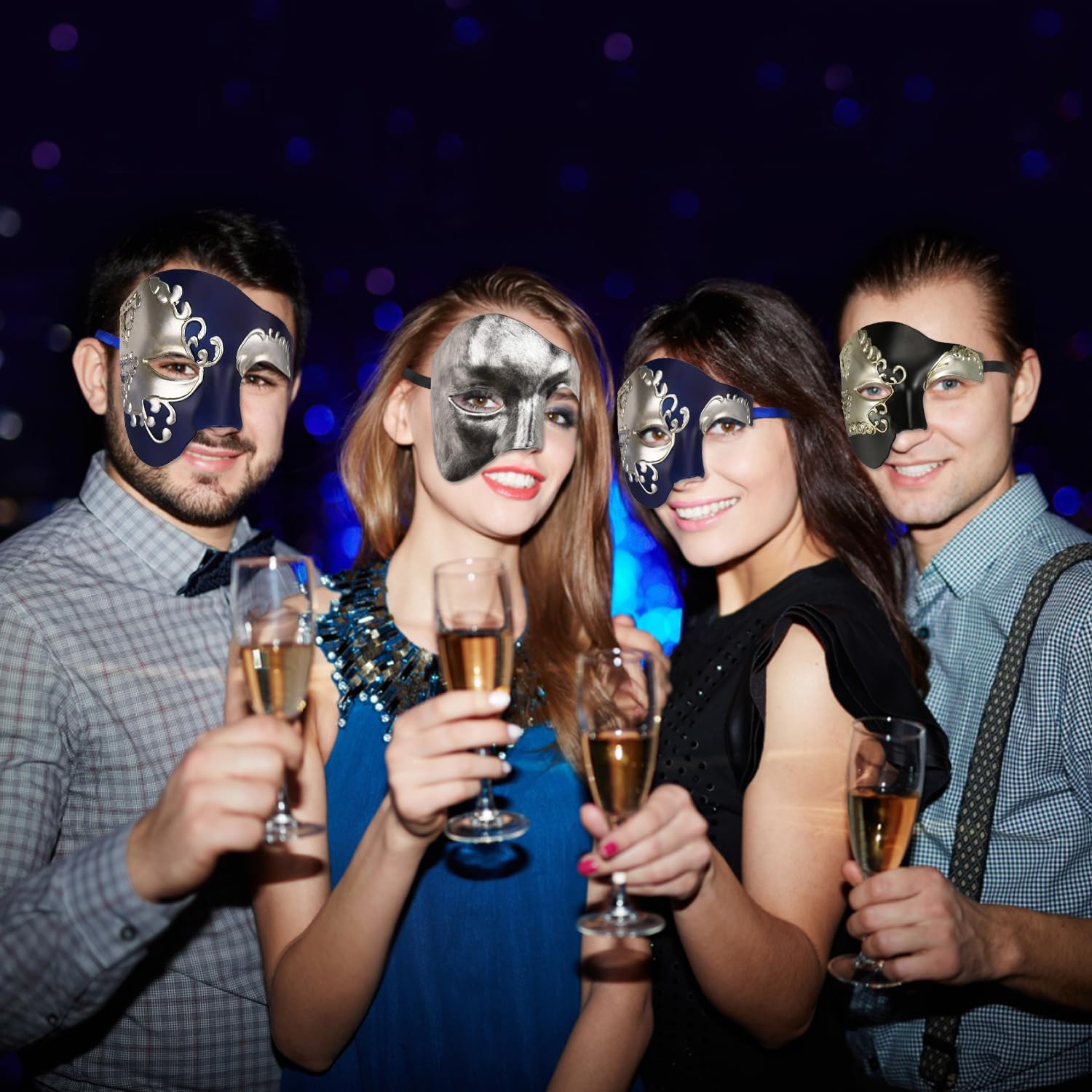 LKITMIUT Mens Mask Masquerade Mask Phantom of The Opera Half Face Mask Half Face Halloween Costume Party Mask Mardi Gras Mask (Blue&Silver) - Image 2