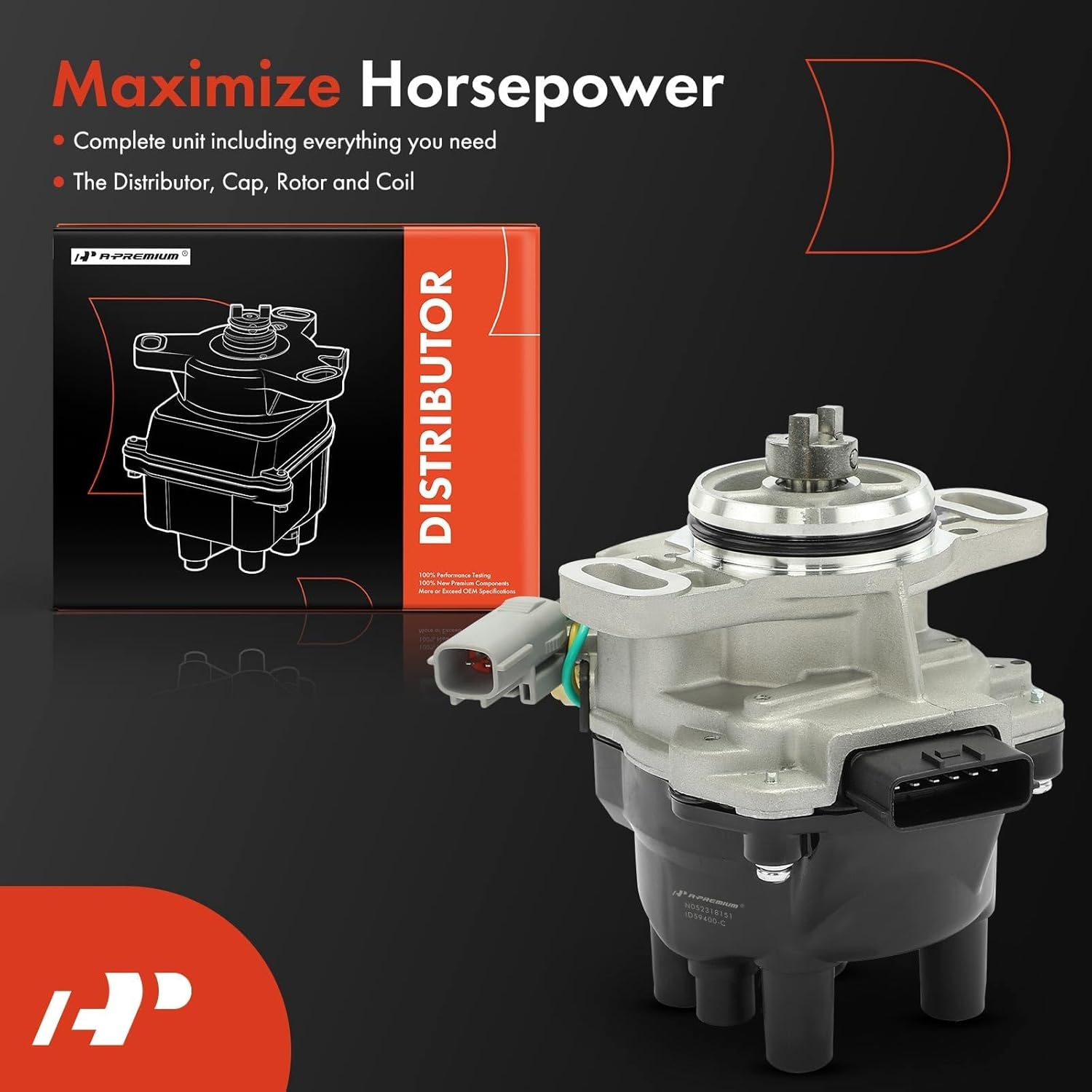 A-Premium Ignition Distributor with Cap and Rotor Compatible with Nissan Sentra 1995-1999, 200SX 1995-1998, 1.6L