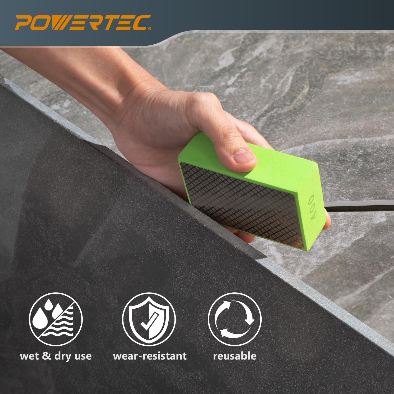 POWERTEC 72212 Kit di lama diamantata per sega a diamante e cuscinetti diamantati per lucidatura a mano, lama per piastrelle in porcellana e ceramica e blocchi abrasivi assortiti per granito, legno,