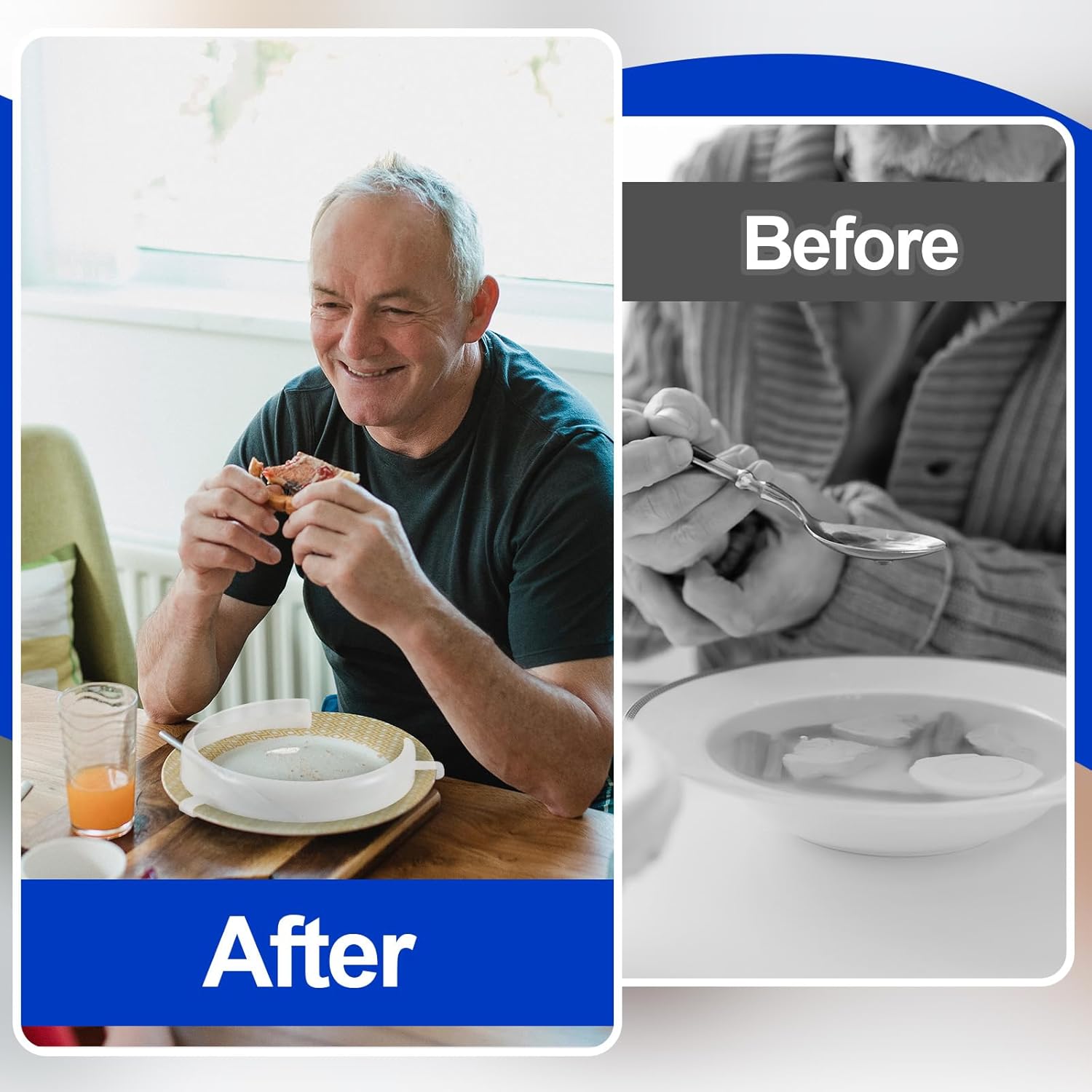 Landical 3 Pcs Clip On Plate Guard for Eating Spill Proof Food Guard for Plates Self Feeding Dining Assistive for Elderly Disabled Handicapped Adults Scooping Food, Fits Most 9" to 12" Plates