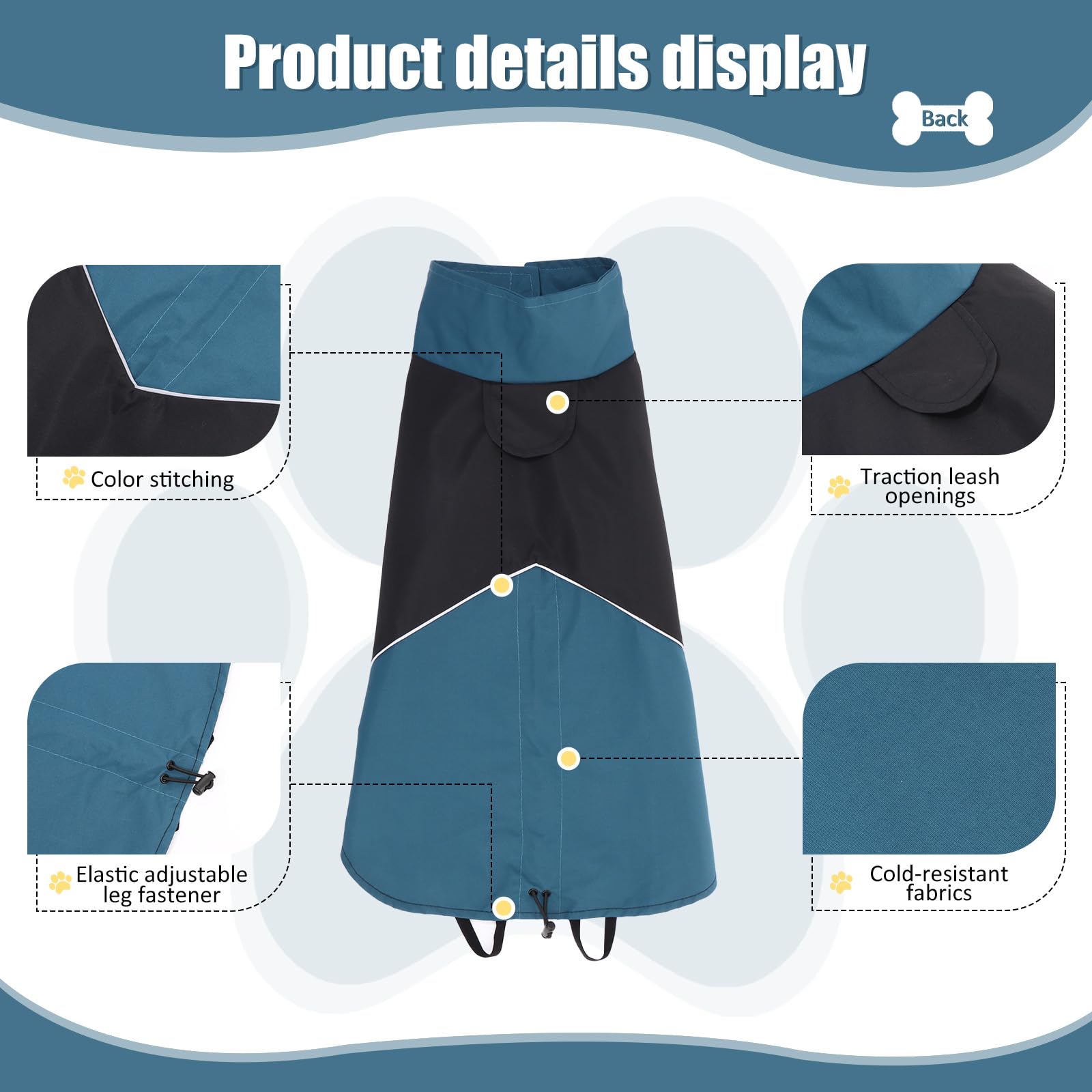 BWBIKE Waterproof Dog Raincoats Windproof Dog Winter Outdoor Jackets Dogs Cold Weather Coats Reflective Dog Warm Windbreaker with Hole for Dog Leash Black - Image 3