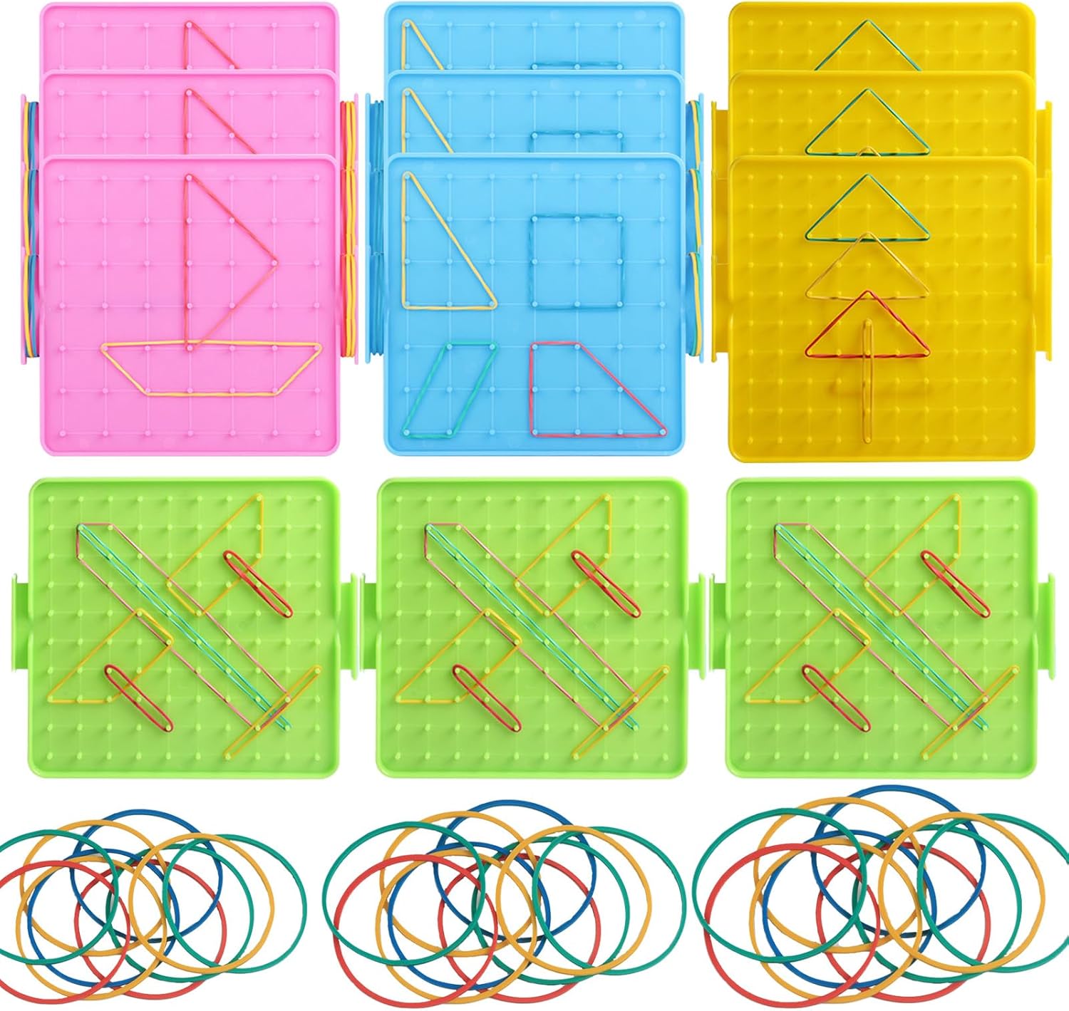 12PACK Double Sided Geoboard, Mathematical Geoboards with Rubber Bands, Geoboards