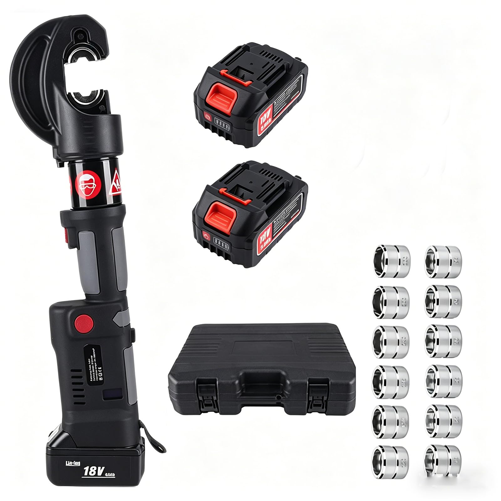 Pinza crimpatrice idraulica ricaricabile 12 tonnellate per pinza crimpatrice, crimpatura continua cavi rame alluminio, batteria 18V 4Ah e portatile