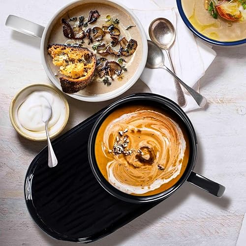 Miniatura 5 de Wareland Combo de platos de sopa y sándwich de cerámica cuencos de sopa de 16 onzas con asas y platos de pan ovalados de 985 pulgadas juego de sopa